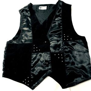 Russ Large 10-12 Quilted Black Vest with Pearls Mixed Media Polka Dot back